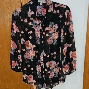 Philosophy Black and Pink Floral Blouse